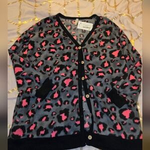 Emerald Leopard Print Cardigan 1xl